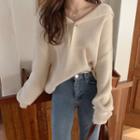 Long Sleeve V-neck Knit Top As Shown In Figure - One Size