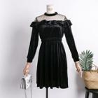 Sheer Panel Long-sleeve A-line Party Dress
