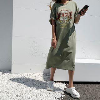 Bulldog Print Long T-shirt Dress