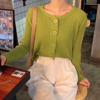 Long-sleeve Ribbed Knit Cropped Cardigan