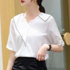 Embroidered Trim Short-sleeve Chiffon Blouse