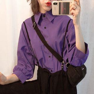 Plain 3/4 Sleeve Shirt / Suspender Straight Cut Pants