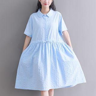 Short-sleeve Midi A-line Shirt Dress