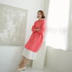Pleat-hem Long Hoodie Dress