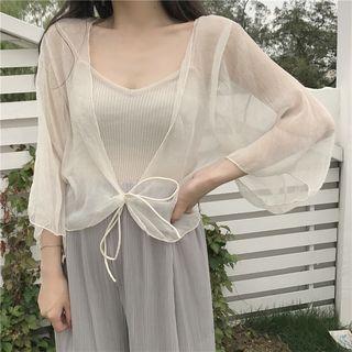 Plain 3/4 Sleeve Sheer Light Jacket