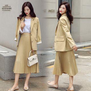 Set: Single-breasted Blazer + Midi Accordion Pleat Skirt