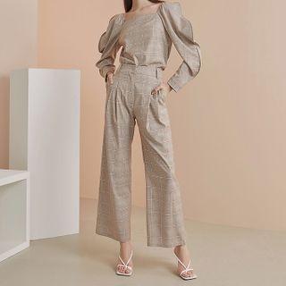 Square-neck Plaid Top / Plaid Pants
