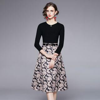 Set: Knit Top + Print A-line Skirt