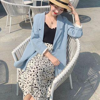 Spaghetti-strap Top / Plain Blazer / Print A-line Skirt