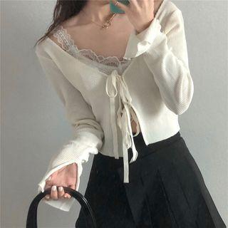 Tie-front Cardigan / Padded Lace Camisole