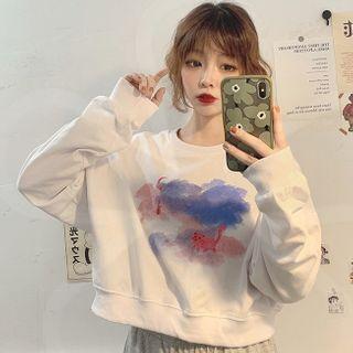 Cat Print Cropped Sweatshirt