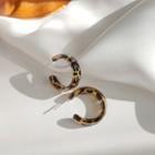 Leopard Print Resin Open Hoop Earring 1 Pair - 925 Silver - Leopard - Khaki - One Size