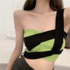 Asymmetrical Two-tone Cropped Camisole Top Black & Green - One Size