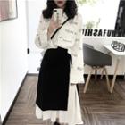 Lettering Shirt / Color Block A-line Skirt / Set