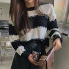 Distressed Two-tone Knit Top