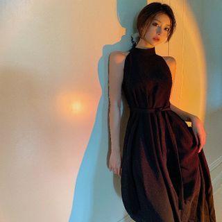 Sleeveless Mock-neck Midi A-line Dress