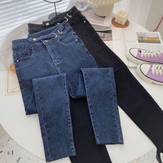 High-waist Fleece Slim-fit Jeans