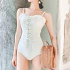 Lace-up Frilled Trim One-piece Swimsuit