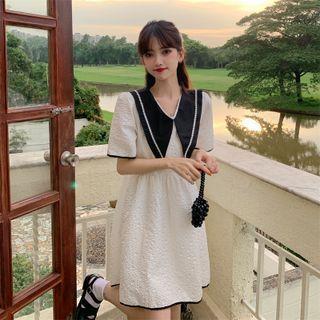 Contrast Collar Mini A-line Dress White - One Size