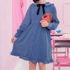 Bow-neck Collared Long-sleeve Dress