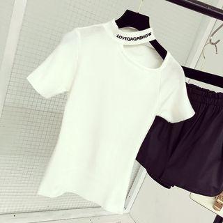 Letter Cutout Stripe Short-sleeve T-shirt
