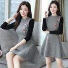Houndstooth Slim-fit Knit Woolen Long-sleeve Dress