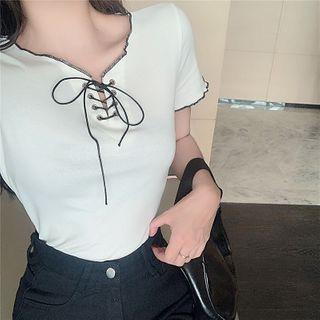 Short-sleeve Lace Up Top
