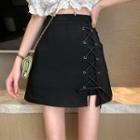 High-waist Lace-up Mini A-line Skirt