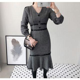 Half-placket Lace-trim Long Mermaid Dress