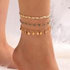Set Of 3: Charm Anklet 21605 - Gold - One Size