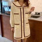 Sailor Collar Long-sleeve Contrast Trim A-line Dress