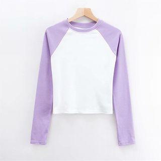 Color Block Long-sleeve Crop T-shirt