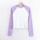 Color Block Long-sleeve Crop T-shirt
