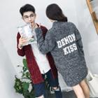 Couple Matching Letter Embroidered Open-front Long Cardigan