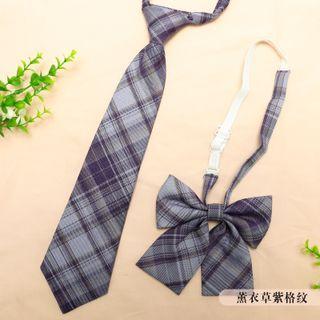 Set: Plaid Neck Tie + Bow Tie Set Of 2 - Neck Tie & Bow Tie - Purple - One Size