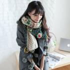 Pompom-accent Printed Scarf