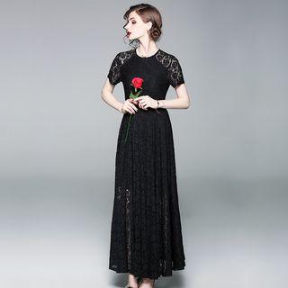 Short-sleeve Lace Maxi Party Dress
