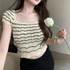 Striped Knit Crop Top Black & Off-white - One Size