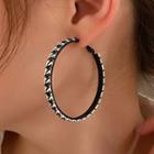 Houndstooth / Square Faux Leather Hoop Earring