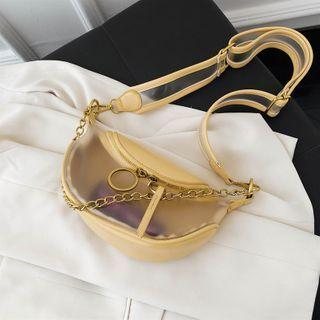 Faux Leather Panel Chain Sling Bag