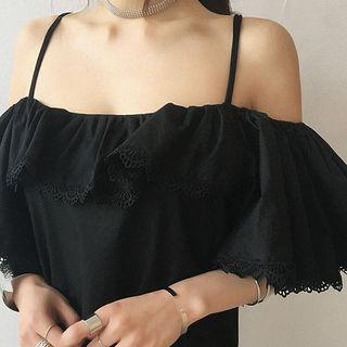 Off-shoulder Frilled-hem Long Dress