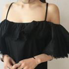 Off-shoulder Frilled-hem Long Dress
