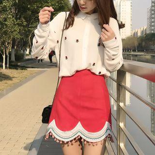 Faux-suede Scallop-hem A-line Skirt