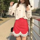 Faux-suede Scallop-hem A-line Skirt