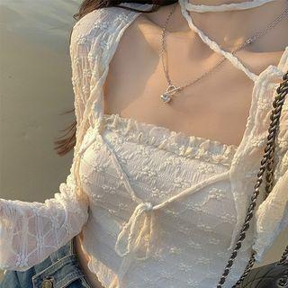 Set: Cropped Camisole Top + Tie-strap Cardigan