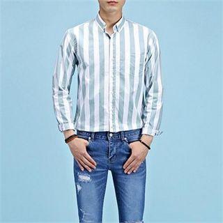 Long-sleeve Color-block Stripe Shirt