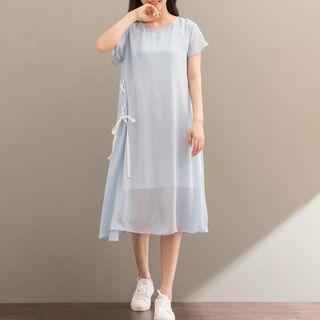 Short Sleeve Lace-up Chiffon Midi Dress