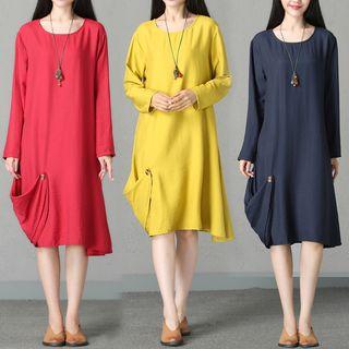 Asymmetric Plain Midi Dress