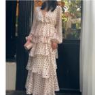 Long-sleeve Dotted Tiered Dress