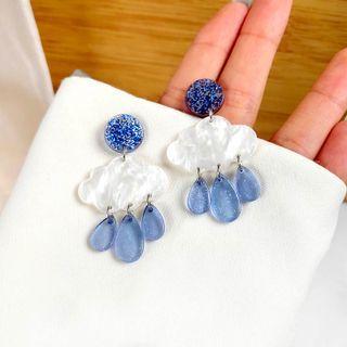 Rain Drop Sterling Silver Ear Stud / Clip-on Earring